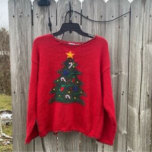 Vintage 955 Original L Chunky Knit Christmas Tree Patchwork Sweater (flaws)